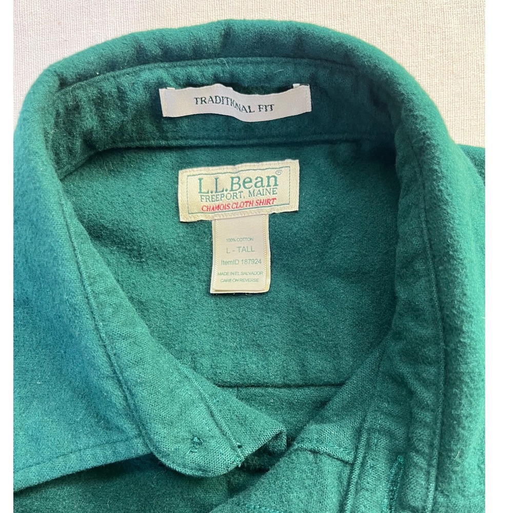 LL Bean, Eddie Bauer‎ Cotton Chamois Flannel L TALL Green Grey Cabincore Staple - Picture 2 of 14